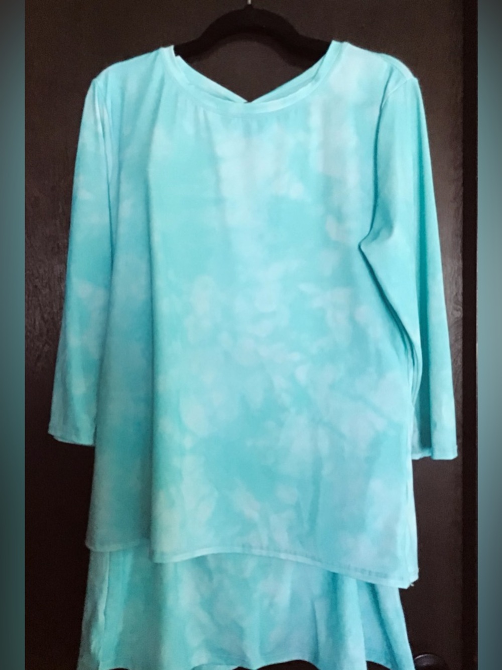 Denim&Co Aqua Tie-Dye Long Sleeve Rash Guard Top and Swim Skirt Two Piece Set